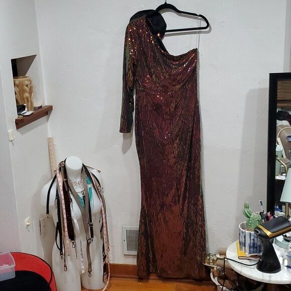 Miss Ord One Shoulder Sequin Maxi Dress Prom Evening - Picture 5 of 12